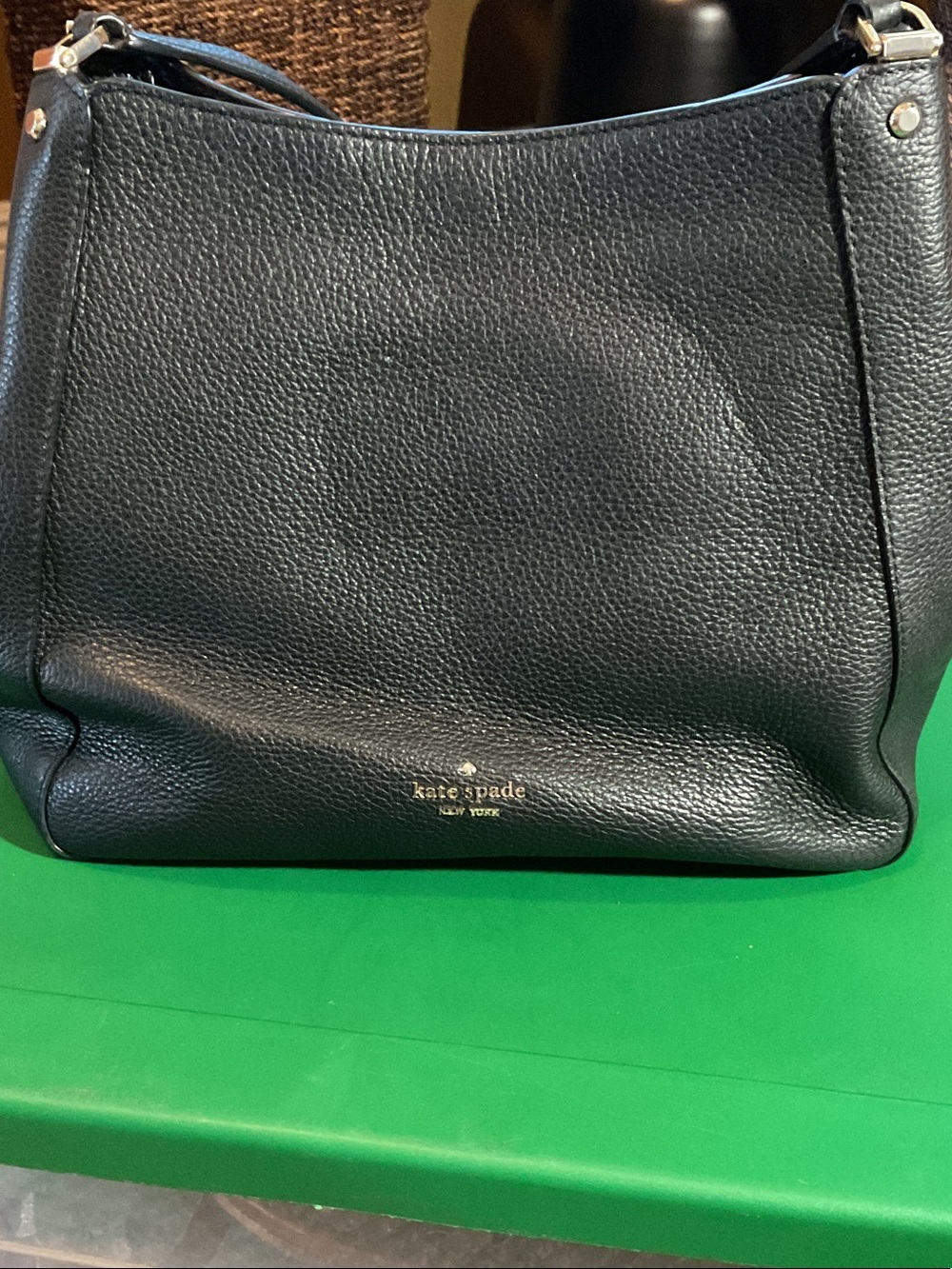 Kate Spade Black Pebbled Leather Handbag/Tote Bag with Gold Logo